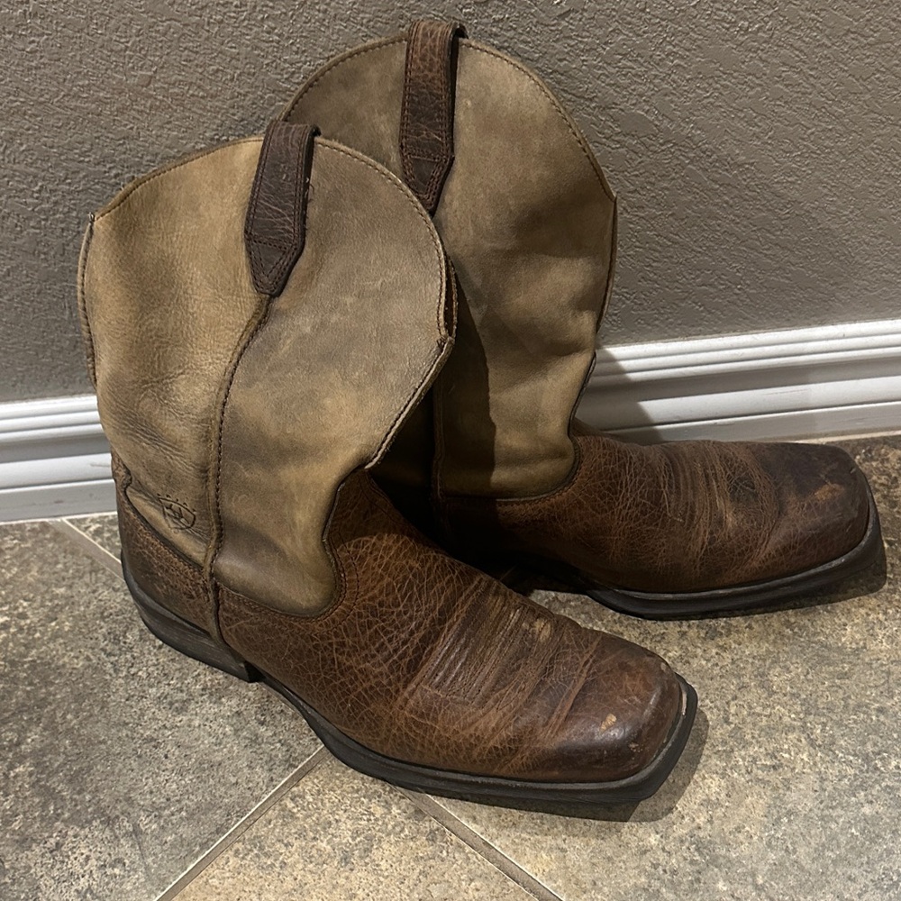 Ariat Distressed Brown and Tan Square Toe Western Boots